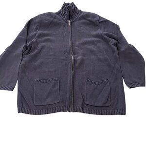 Karen Scott Women's Black Full Zip Sweater Size 1X Long Sleeves collar front 2 p